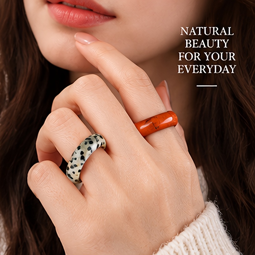 2pcs Women's Red and Speckled Stone Dual-Color Ring Set